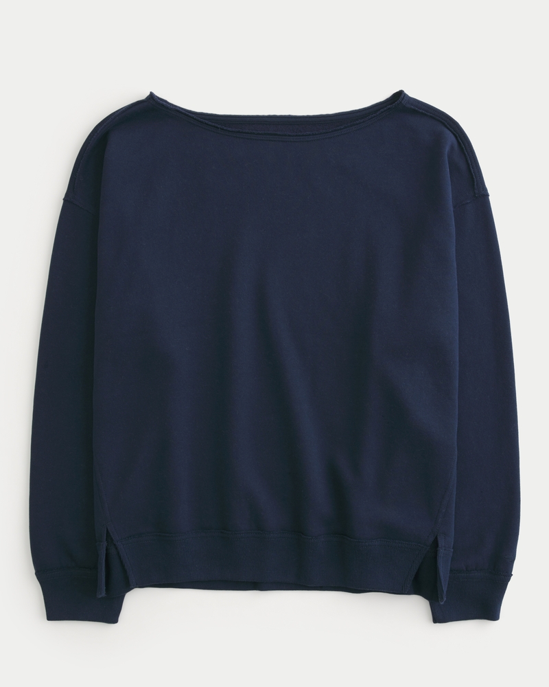 Women s Oversized Off the Shoulder Sweatshirt in Navy Blue Size XL from Hollister