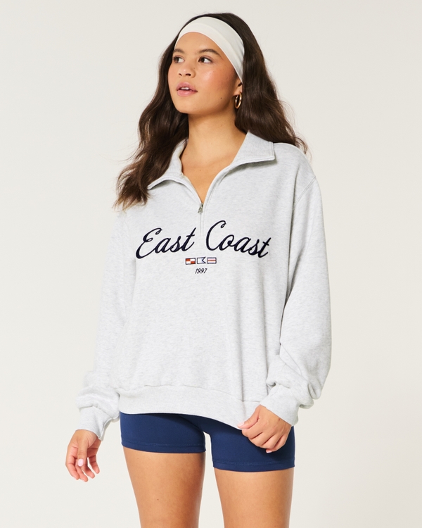 Easy East Coast Graphic Half-Zip Sweatshirt, Heather Grey