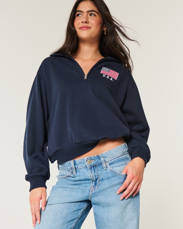 Easy USA Graphic Half-Zip Sweatshirt, Navy Blue