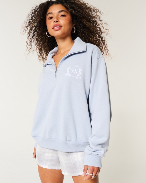 Easy Tennis Graphic Half-Zip Sweatshirt, Dusty Blue view 1