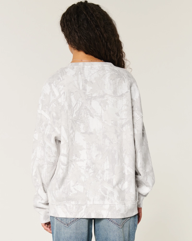 Oversized Camo Number Graphic Notch-Neck Sweatshirt