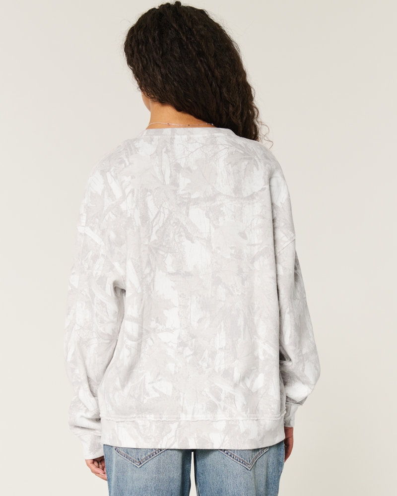 Oversized Camo Number Graphic Notch-Neck Sweatshirt