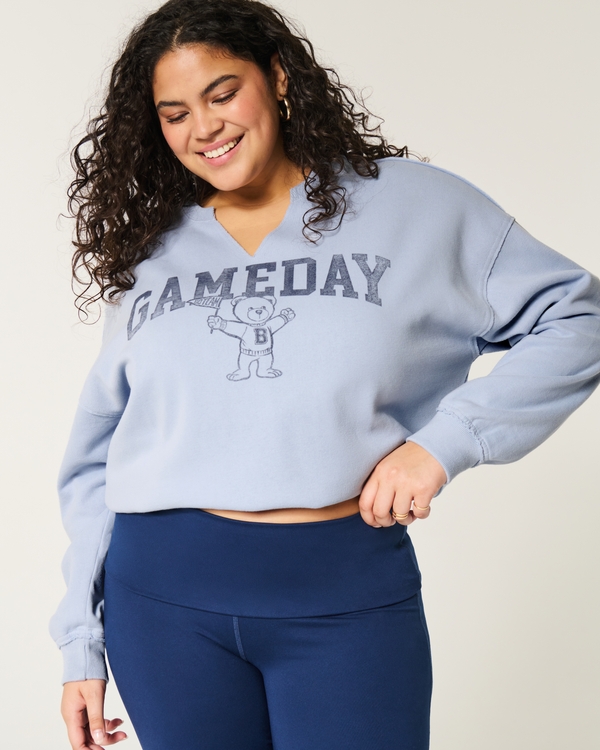 Oversized Gameday Graphic Notch-Neck Sweatshirt, Dusty Blue view 1