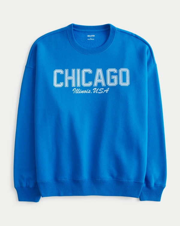 Oversized Chicago Graphic Crew Sweatshirt, Blue view 1