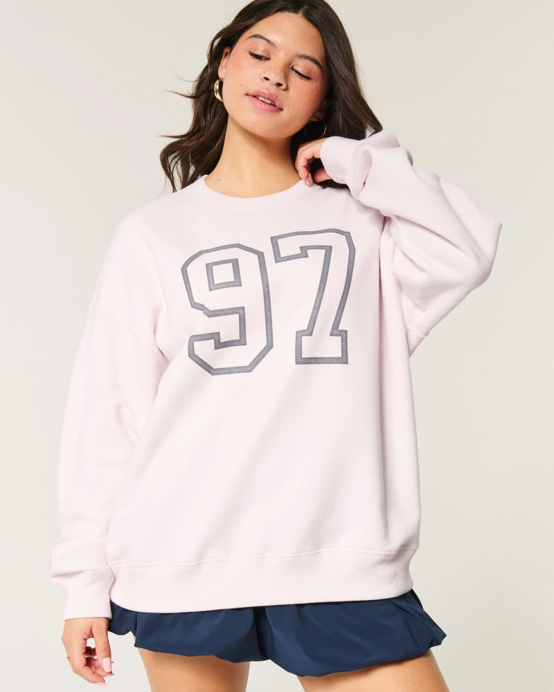 Oversized Number Graphic Crew Sweatshirt