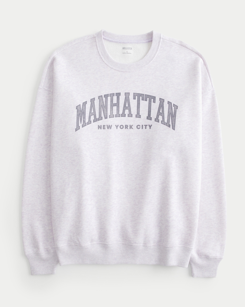Oversized Manhattan New York Graphic Crew Sweatshirt