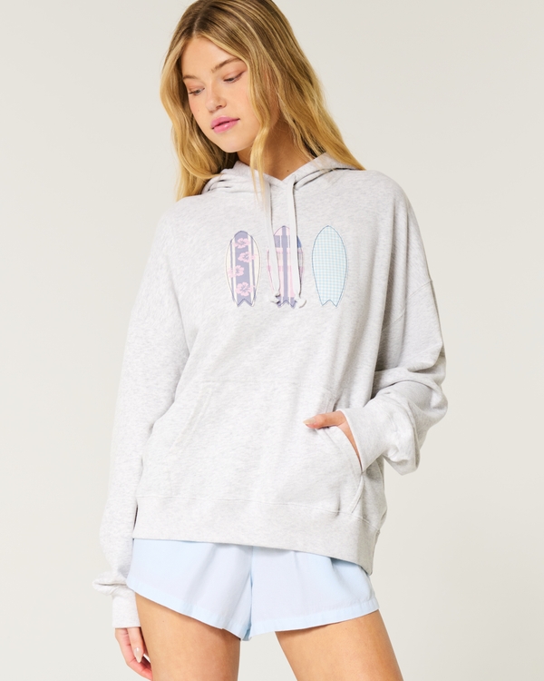 Oversized Surfboard Graphic Hoodie, Light Heather Grey