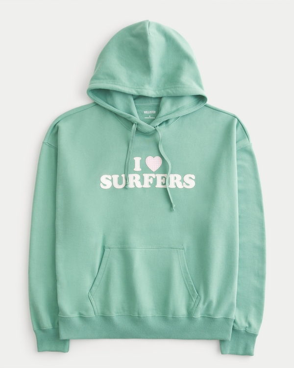 Oversized I Love Surfers Graphic Hoodie, Mint