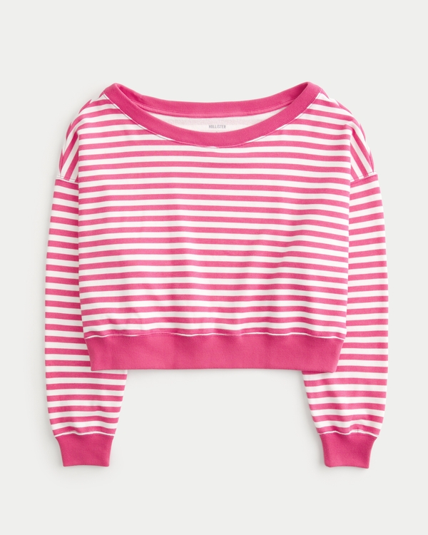 Easy Off-the-Shoulder Sweatshirt, Raspberry Stripe