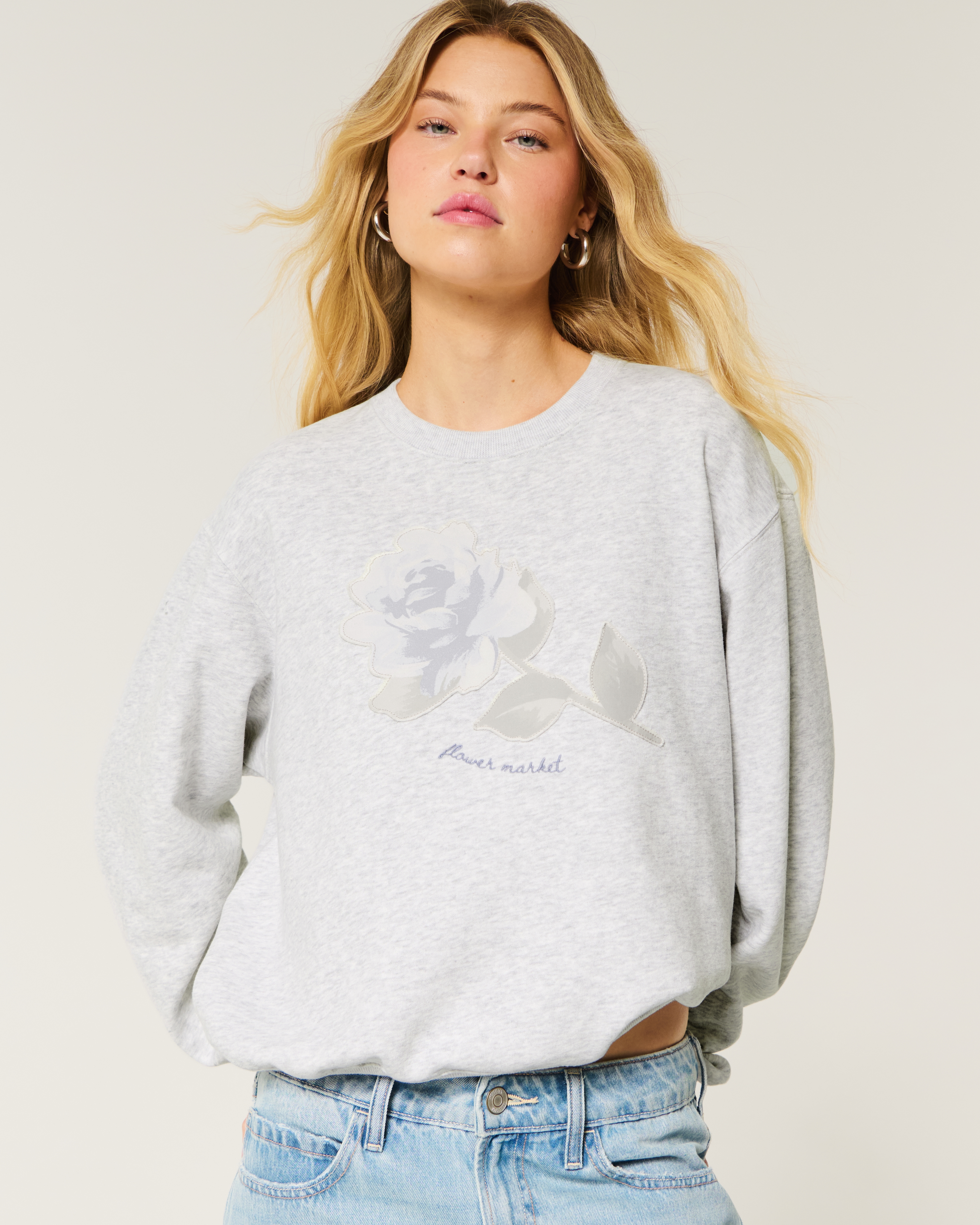 Easy Flower Graphic Crew Sweatshirt