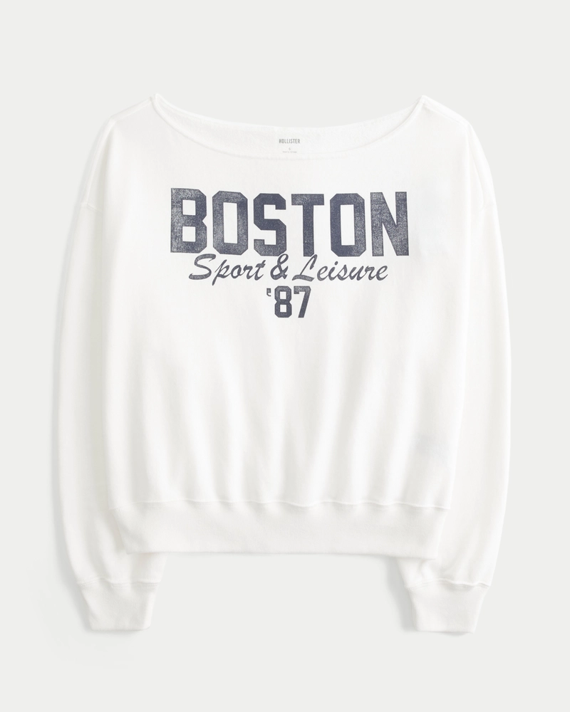Easy Off-the-Shoulder Boston Sports Graphic Sweatshirt