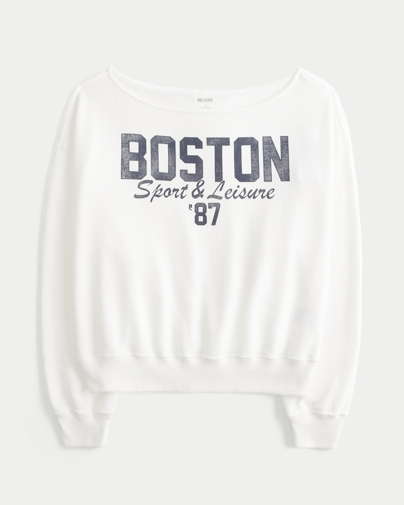 Easy Off-the-Shoulder Boston Sports Graphic Sweatshirt