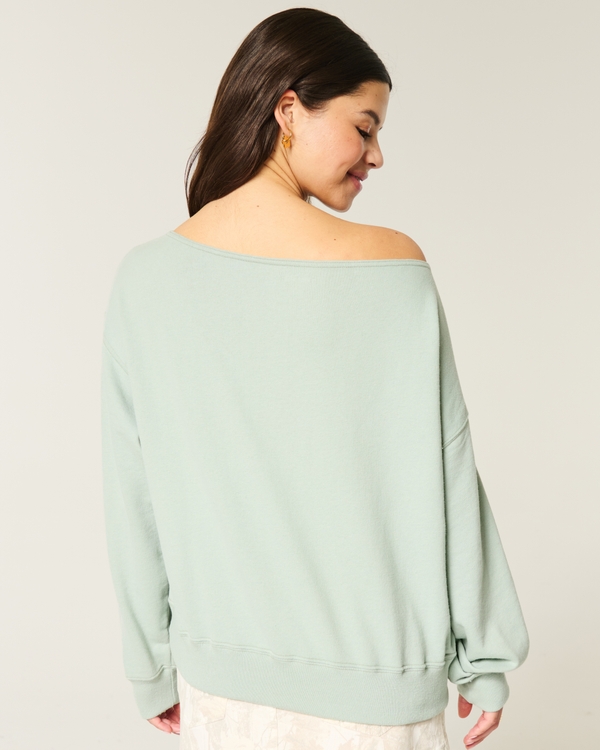 Easy Off-the-Shoulder Brooklyn Graphic Sweatshirt, Eucalyptus Green view 2
