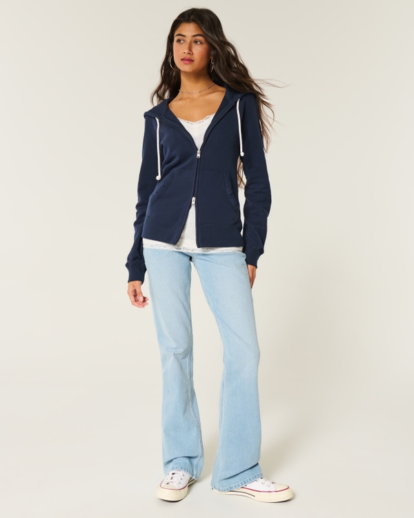Slim Zip-Up Hoodie, Navy Blue view 2