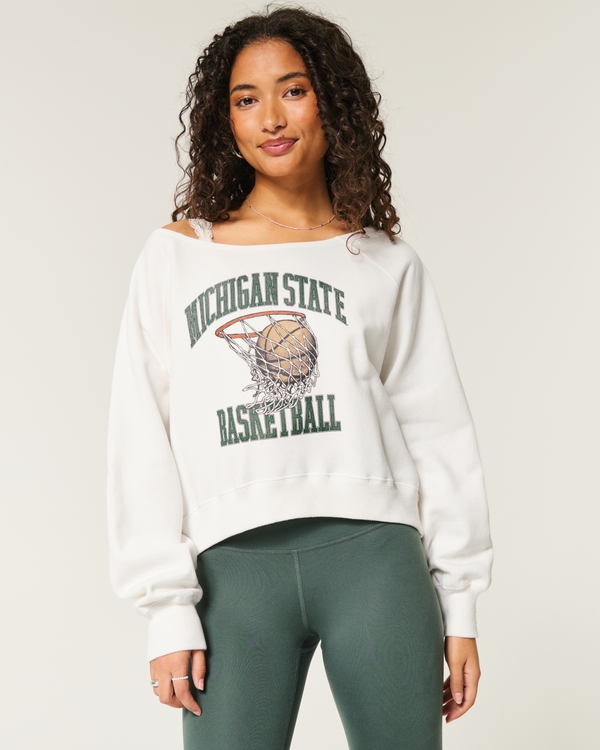 Easy Off-the-Shoulder Michigan State Graphic Sweatshirt, Cloud White view 1