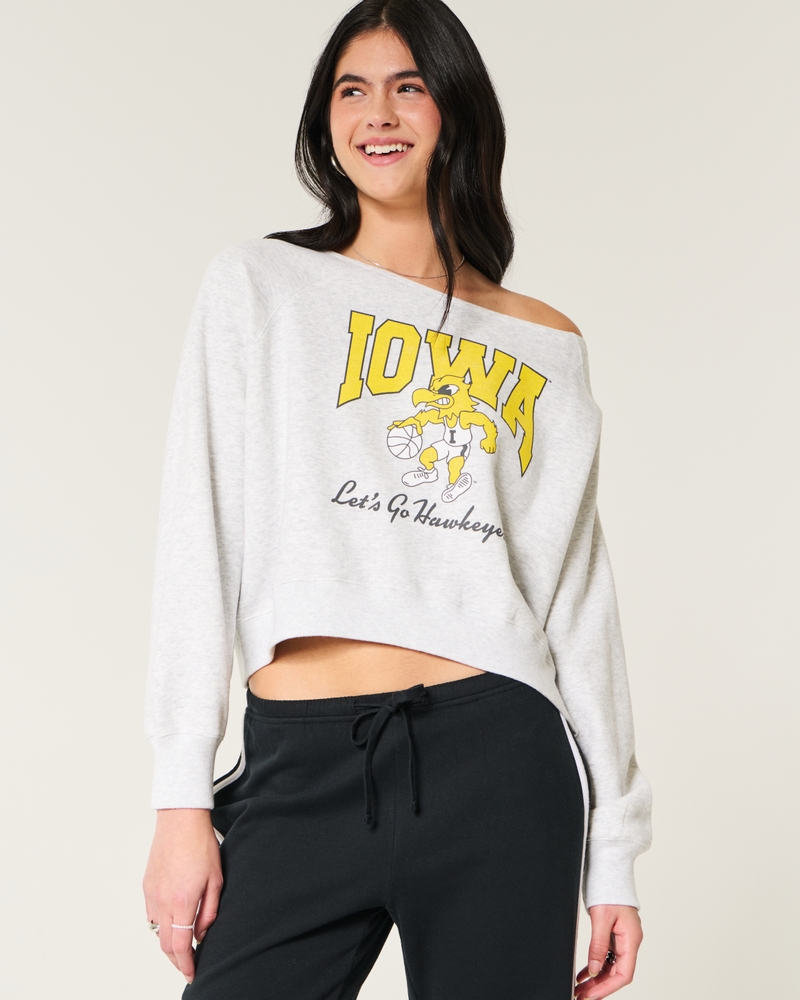 Women's Easy Off-the-Shoulder Iowa Hawkeyes Graphic Sweatshirt