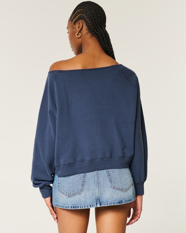 Easy Off-the-Shoulder UConn Huskies Graphic Sweatshirt, Navy Blue view 2