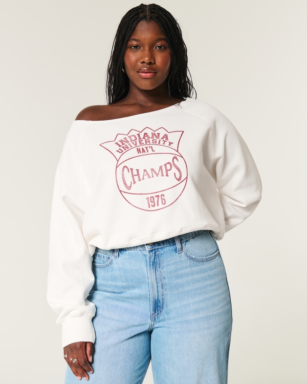 Easy Off-the-Shoulder Indiana University Graphic Sweatshirt, Cloud White view 1