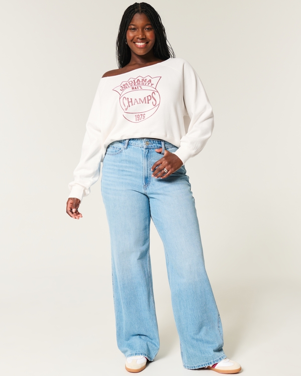 Easy Off-the-Shoulder Indiana University Graphic Sweatshirt, Cloud White view 2