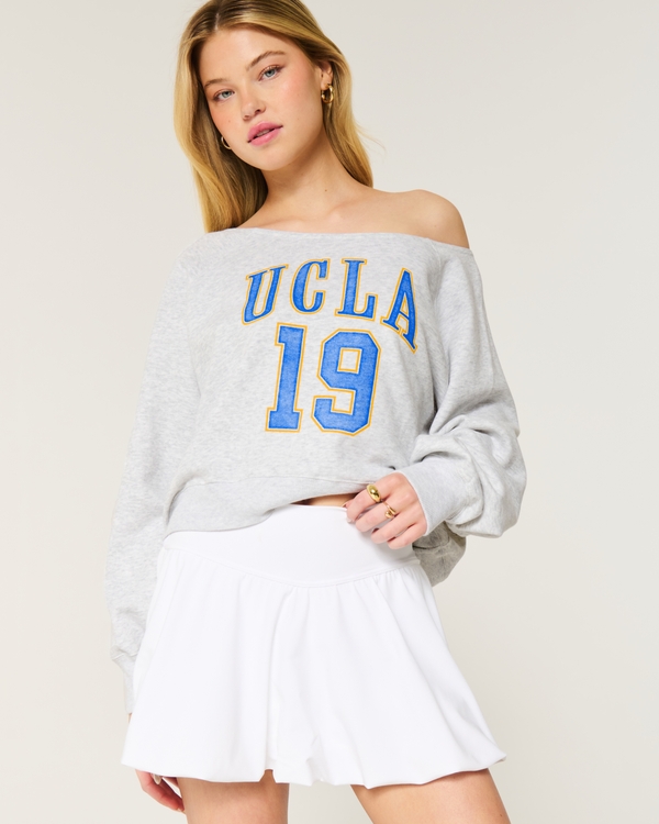 Easy Off-the-Shoulder UCLA Graphic Sweatshirt, Light Heather Grey view 1