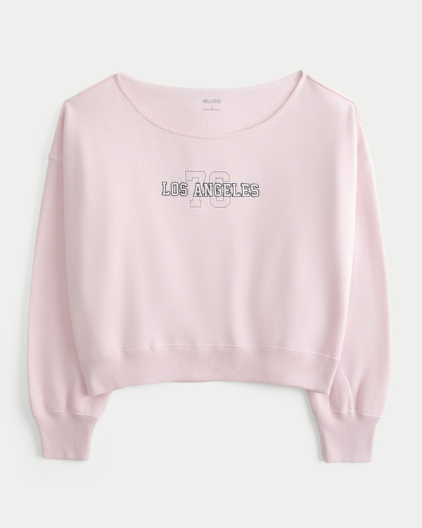 Easy Off-the-Shoulder Los Angeles Graphic Sweatshirt, Light Lilac view 1