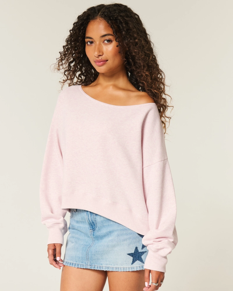 Easy Off-the-Shoulder California Graphic Crew Sweatshirt