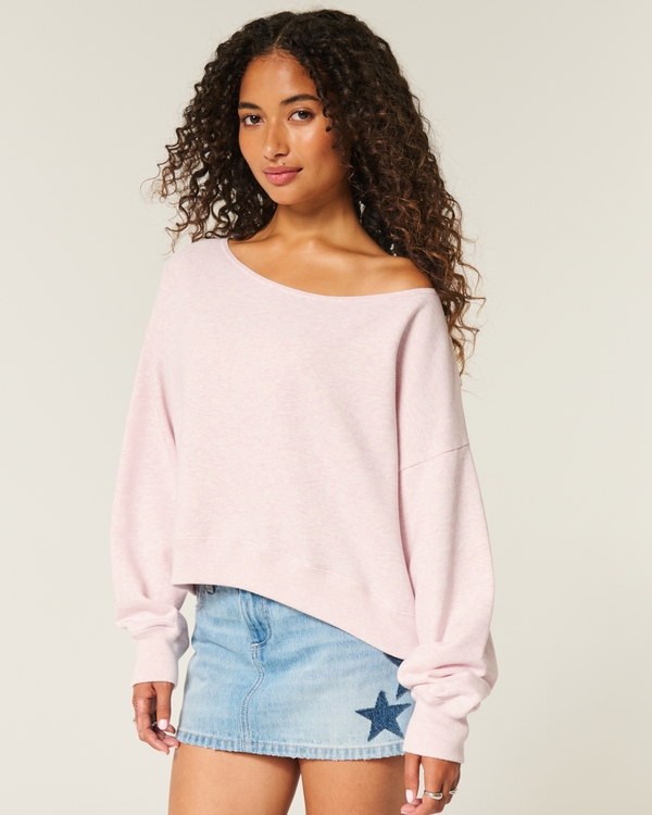 Easy Off-the-Shoulder Sweatshirt, Light Heather Pink view 1