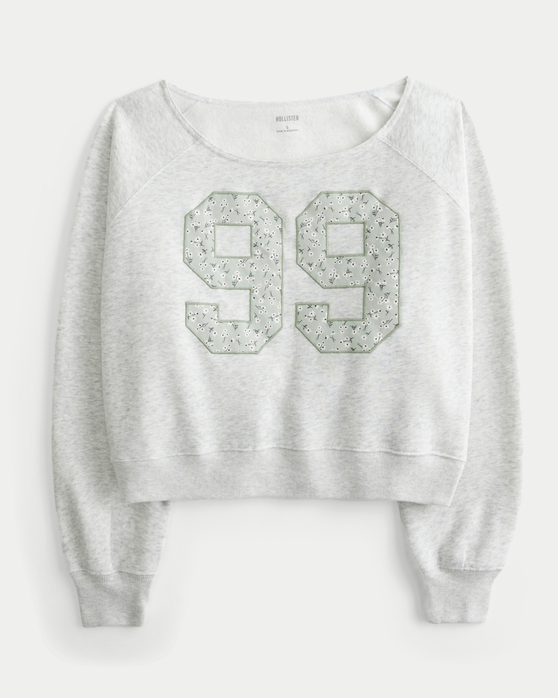Women's Easy Off-the-Shoulder Number Graphic Crew Sweatshirt