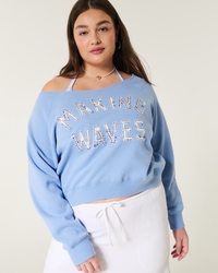 Easy Off-the-Shoulder Making Waves Graphic Crew Sweatshirt
