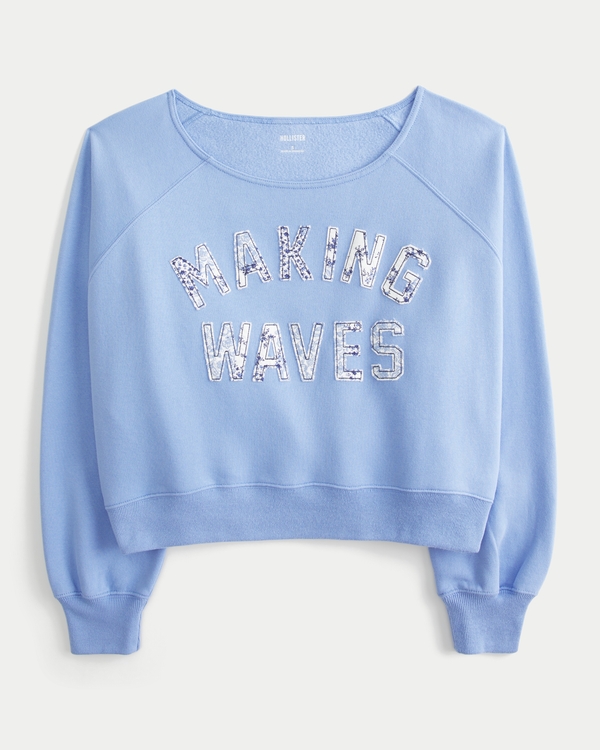 Easy Off-the-Shoulder Making Waves Graphic Crew Sweatshirt