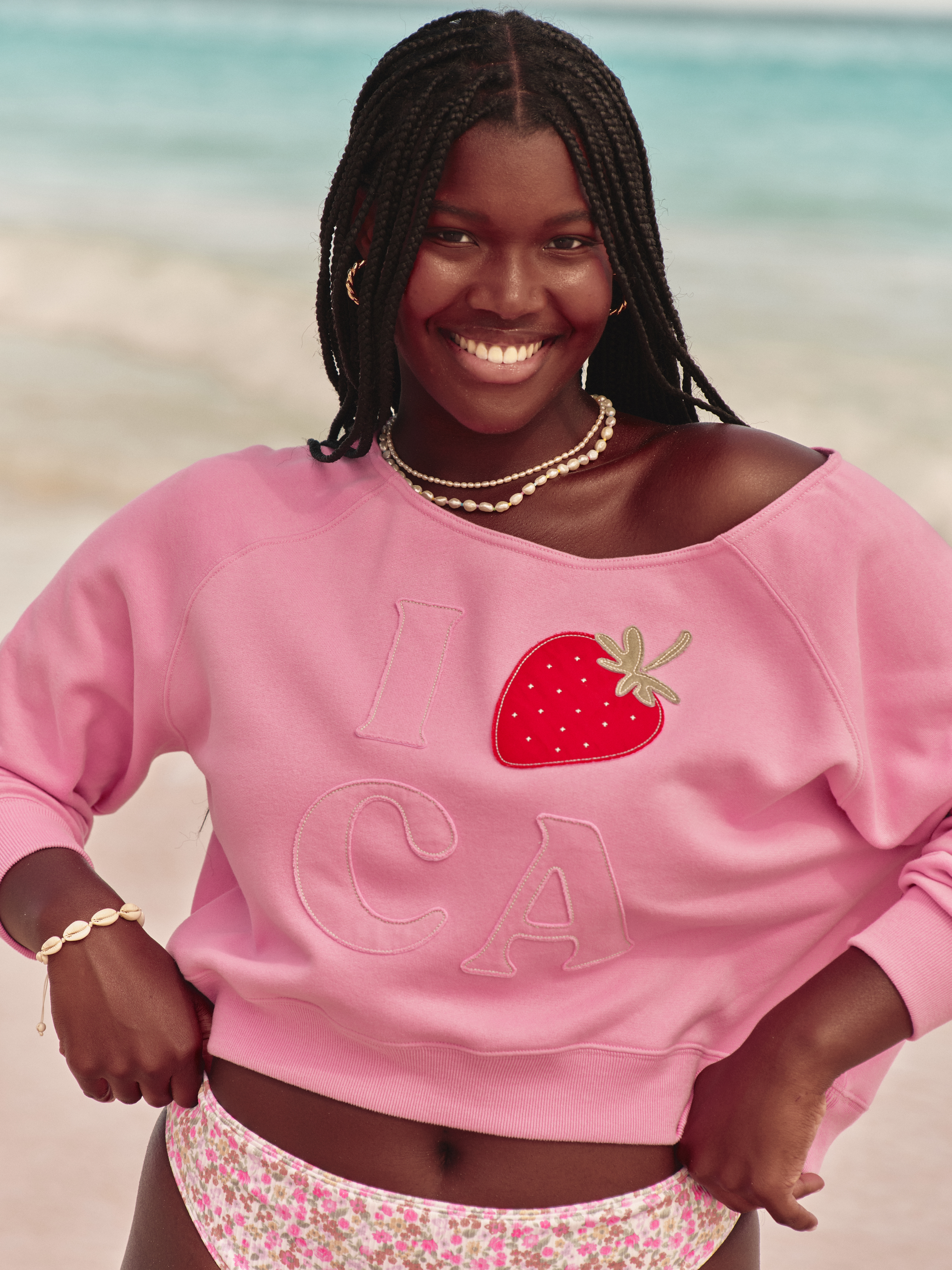 Easy Off-the-Shoulder California Graphic Crew Sweatshirt