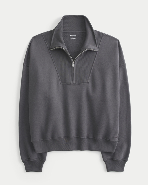 Easy Ribbed Yoke Half-Zip Sweatshirt, Charcoal Grey view 1