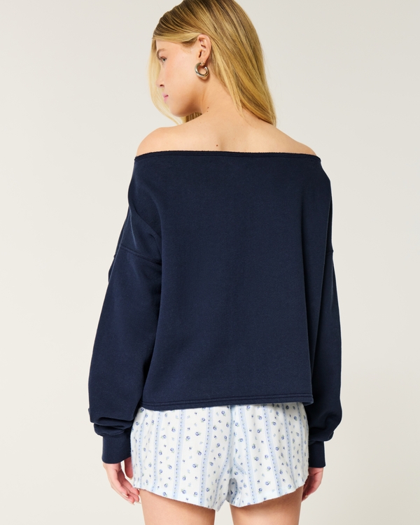 Easy Double Off-the-Shoulder Sweatshirt, Navy Blue view 2