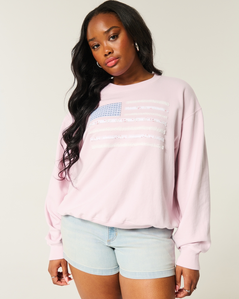 Women's Easy American Flag Graphic Crew Sweatshirt | Women's Tops | HollisterCo.com