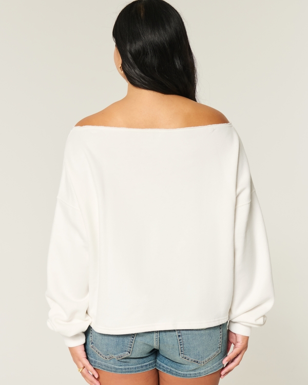 Easy Off-the-Shoulder Miami Graphic Sweatshirt, Cloud White view 2