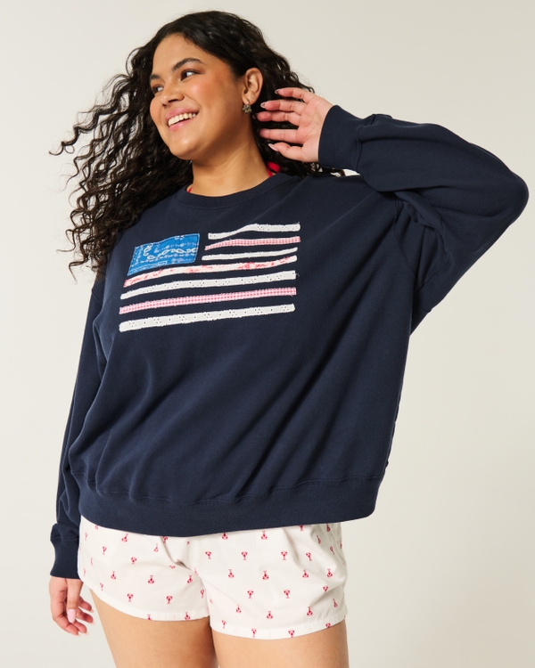 Easy American Flag Graphic Crew Sweatshirt, Navy Blue view 1
