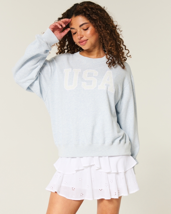Easy USA Graphic Crew Sweatshirt, Light Heather Blue view 2