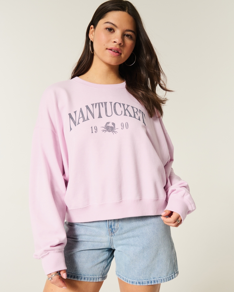 Oversized University of Miami Graphic Notch-Neck Sweatshirt
