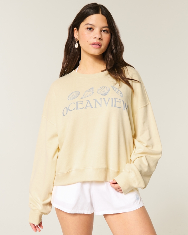 Easy Oceanview Graphic Crew Sweatshirt, Butter Yellow view 1