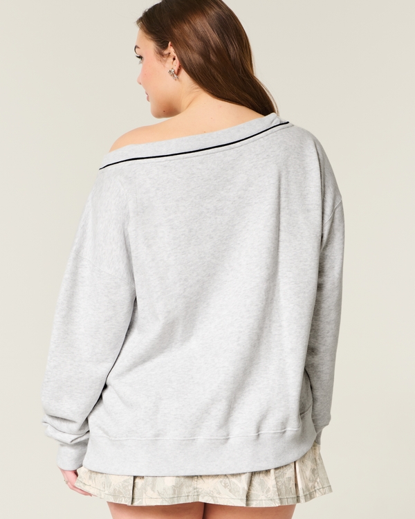 Oversized NYC Graphic V-Neck Sweatshirt, Light Heather Grey view 2
