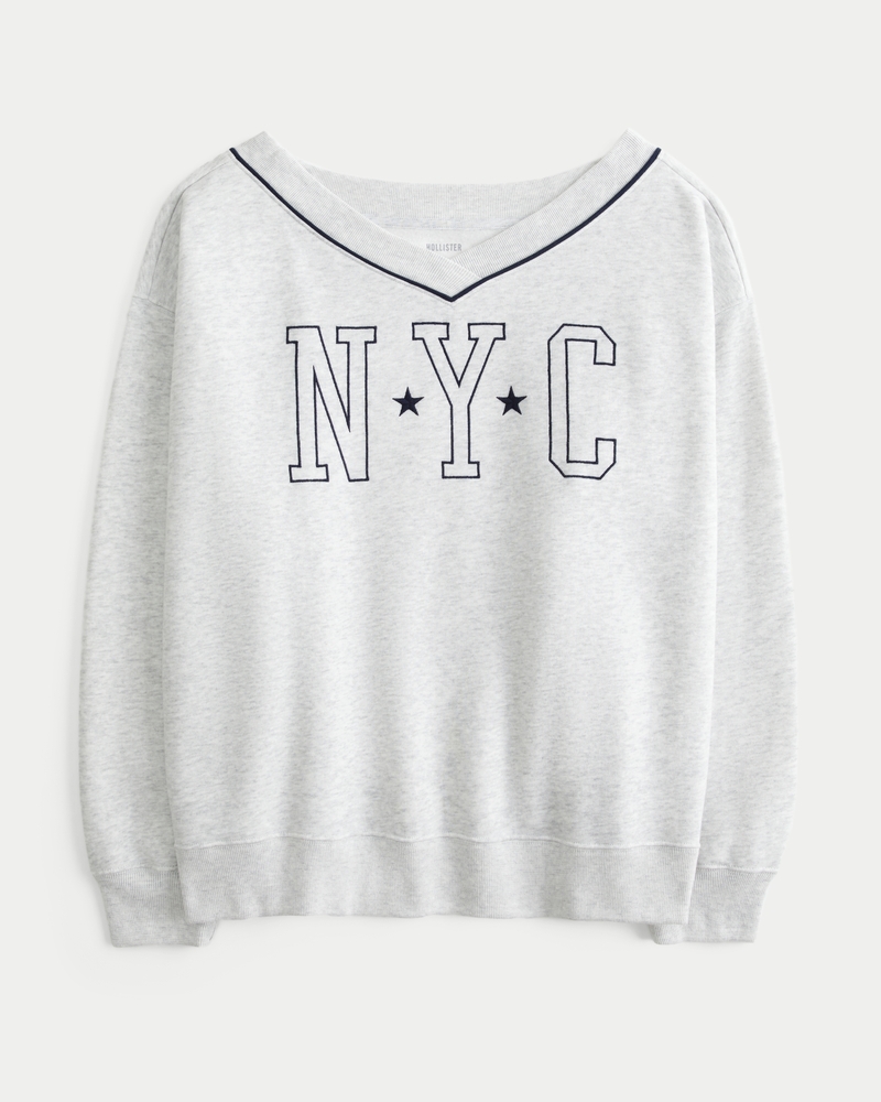 Oversized NYC Graphic V-Neck Sweatshirt