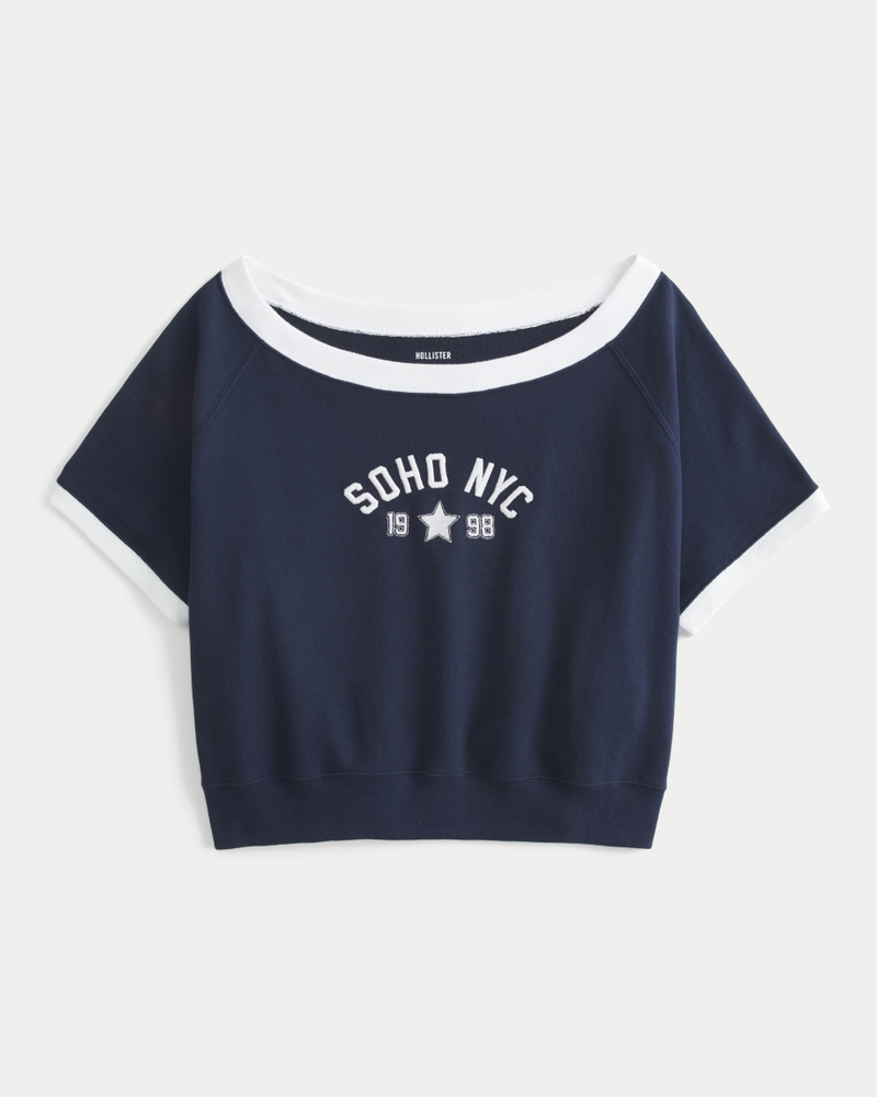 Easy Short-Sleeve Terry Fleece Graphic Sweatshirt