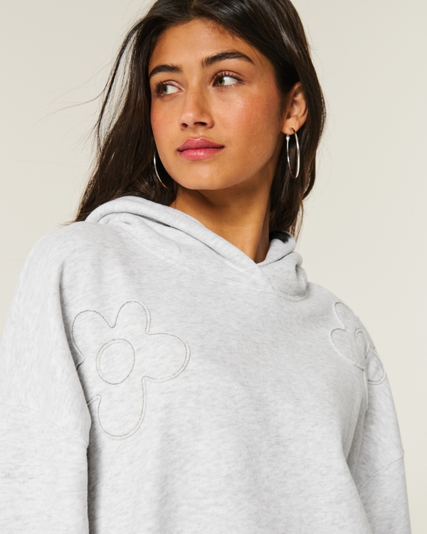 Oversized Floral Graphic Hoodie, Light Heather Grey view 2