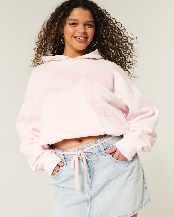 Oversized Bow Graphic Hoodie, Pale Pink view 1