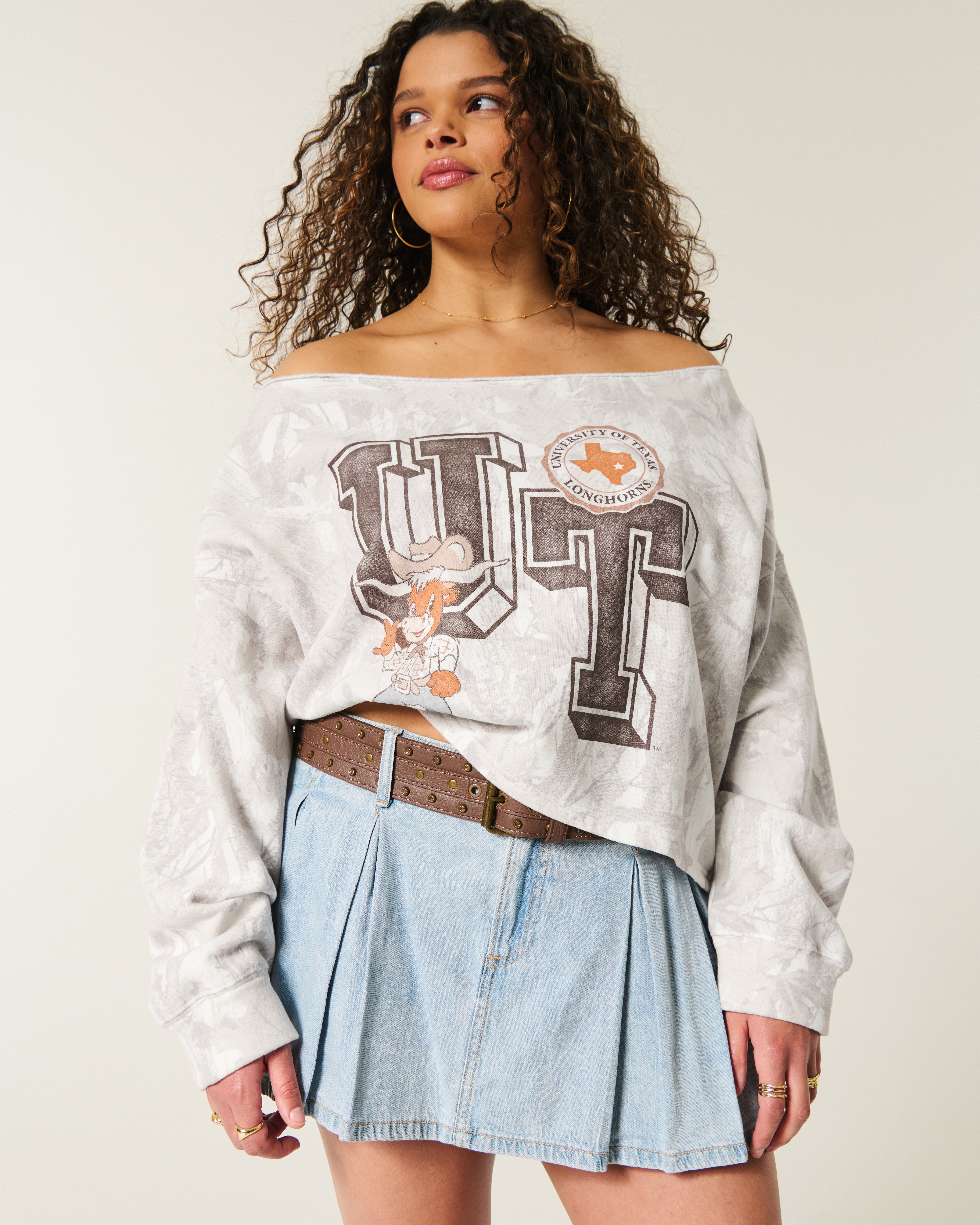 Easy Double Off-the-Shoulder University of Texas Graphic Sweatshirt