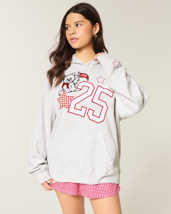 Oversized Varsity Graphic Hoodie, Light Heather Grey view 1