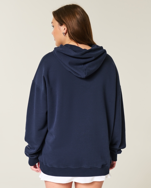 Oversized Varsity Graphic Hoodie, Navy Blue view 2