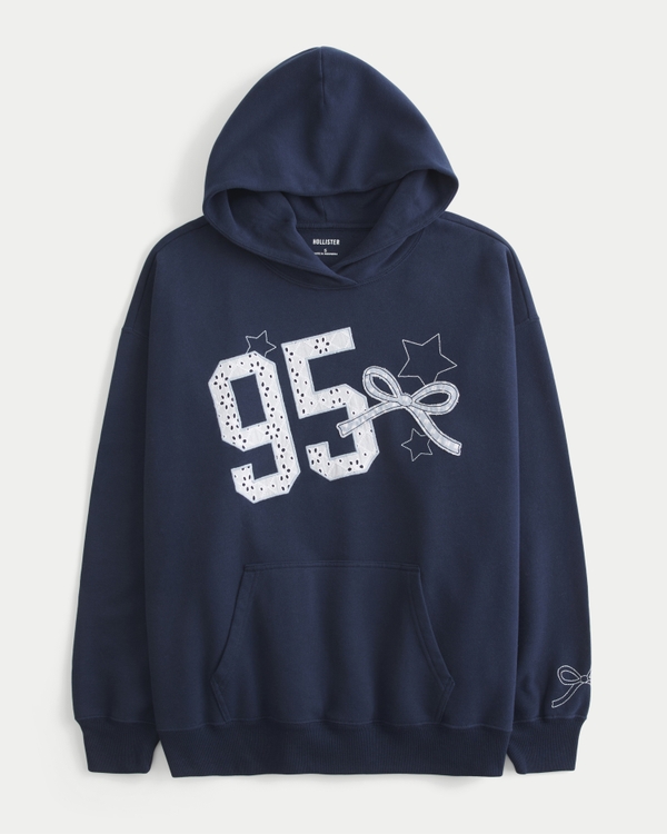 Oversized Varsity Graphic Hoodie, Navy Blue view 1
