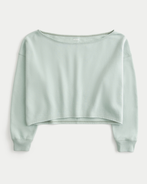 Easy Double Off-the-Shoulder Sweatshirt, Eucalyptus Green view 1