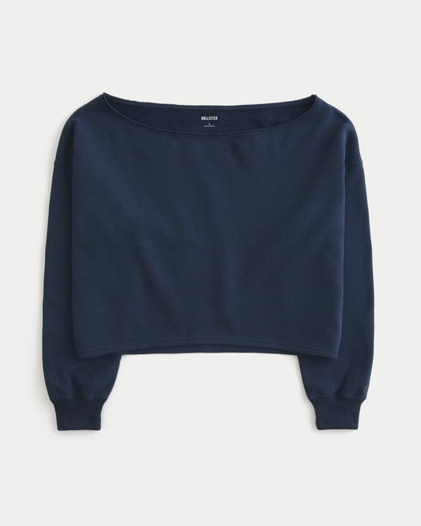Easy Double Off-the-Shoulder Sweatshirt, Navy Blue view 1